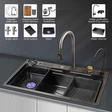 Large Flying Rain Stainless Steel Waterfall Kitchen Sink with Faucet Single Bowl