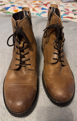 Jack & Jones Men's Leather Lace Up Side Zip Ankle Boots 12 Vintage Patina Brown