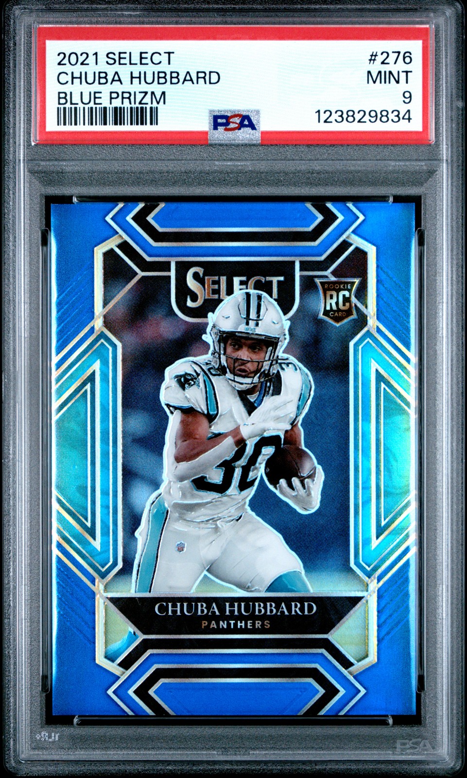 2021 PANINI SELECT BLUE PRIZM #276 CHUBA HUBBARD 74/99 PSA 9