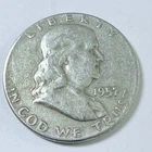 1957 Ben Franklin SilverHalf Dollar 90% Silver Circulated Coin Free Ship #8881