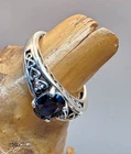 DECO ANTIQUE STYLE 925 STERLING SILVER LAB-CREATED SAPPHIRE FILIGREE RING  s8