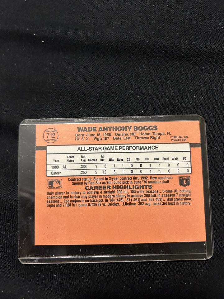 1990 Donruss - Wade Boggs #712 Error Card | eBay