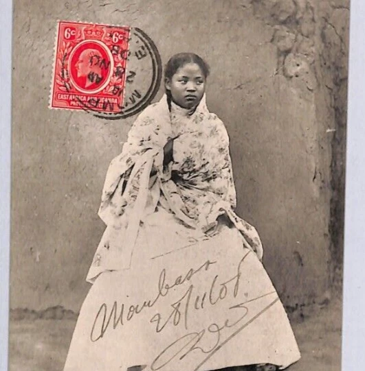 UGANDA Postcard VIEW SIDE Ethnic *FEMME MALGACHE* PPC 1908 FRANCE PAQUEBOT YF37 - Image 4 of 4