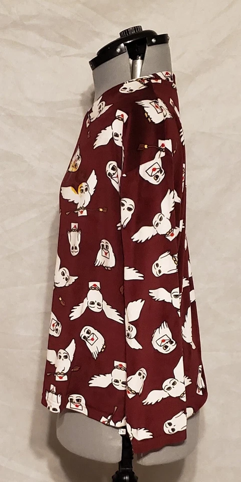 Harry Potter Hogwarts Youth Size L 12/14 Wine Red Carrier Owl Print Sleep Shirt - Image 2 of 4