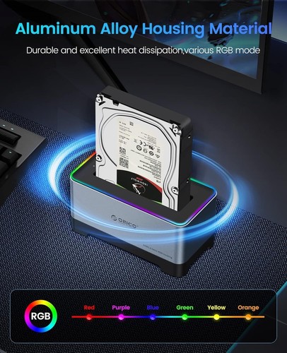 ORICO Aluminum Alloy RGB External Hard Drive Docking Station USB 3.2 to SATA 2.5 - Picture 5 of 7