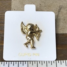 Angel Cupid Gold Tone Small Hat Lapel Pinback Pin Made In USA New
