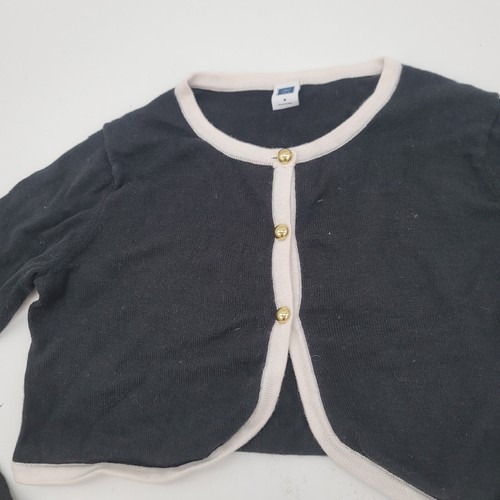 Janie and Jack Girls Black White Trim Button Long Slv Cotton Shrug Sweater Sz 8 - Picture 3 of 7