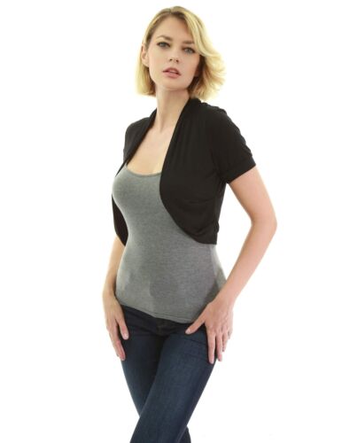 Women Short Sleeve Bolero Shrug Open Front Pleated Sides Cropped Cardigan for... - Picture 3 of 6