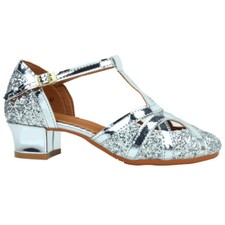 Kids Girls Latin Shoes Faux Suede Sole Sequin Glitter Pump Hollow Dancing Indoor