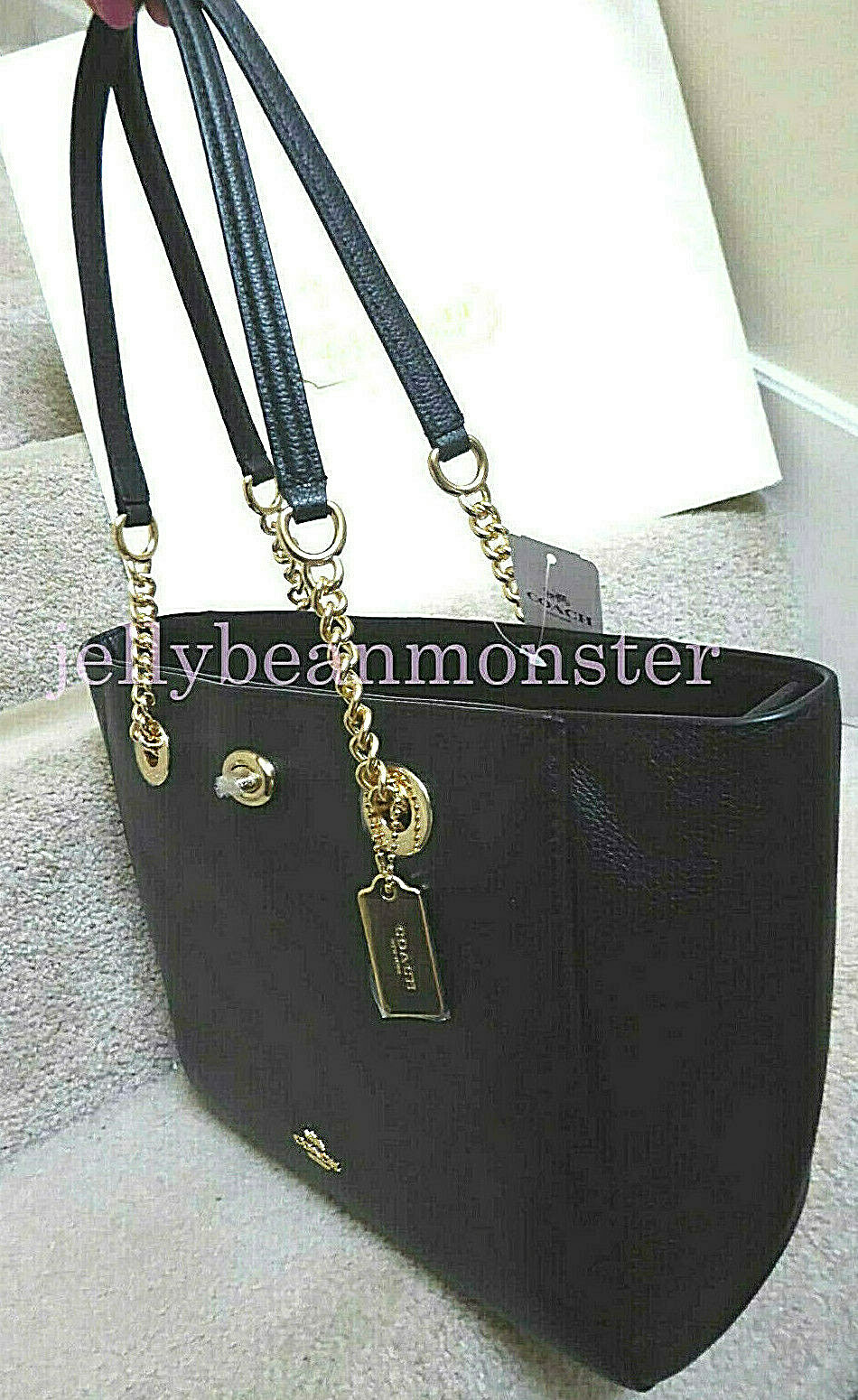 coach women's turnlock tote handbolsa black