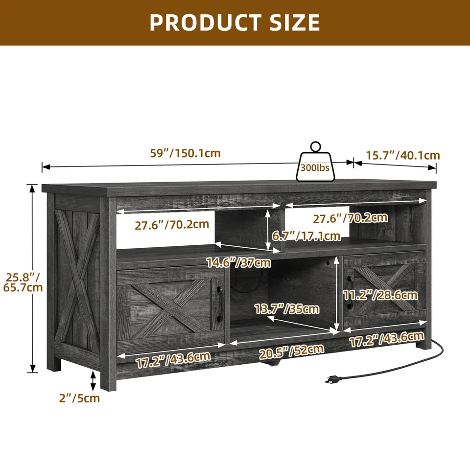 TV Stand for 65" TV with Power Outlet & Open Shelf Entertainment Center Console - Image 2 of 4