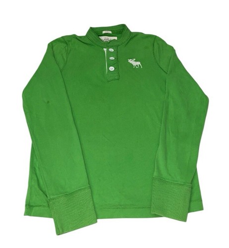 Y2K Abercrombie Fitch Muscle Henley Shirt Mens Large Long Sleeve Green Moose - Picture 2 of 8