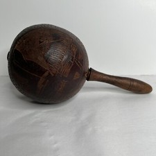 Vintage 9 Inch Handcarved Wood Maraca Shaker Artwork