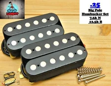 G.M. .25 Big Pole Humbucker Set (50mm,52mm) Black 1/4 inch Pole pieces
