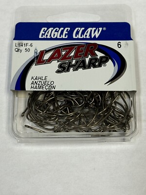 Qty 50 Eagle Claw Laser Sharp Hooks L141F-6 Size 6