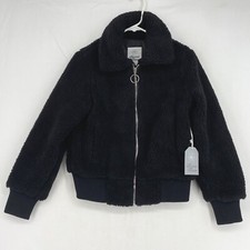 Forever Flower Juniors Small Fleece Jacket Black Zip Front Pockets Long Sleeves