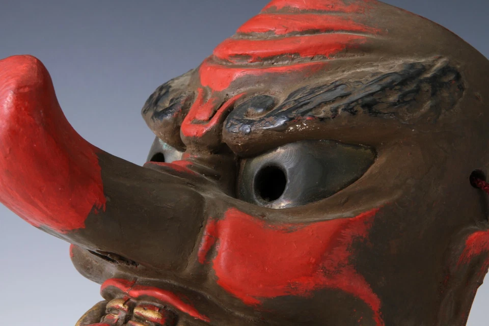 Old Vintage Japanese Paper Clay Noh Mask -Tengu- Braggart Rare Product - Image 4 of 4