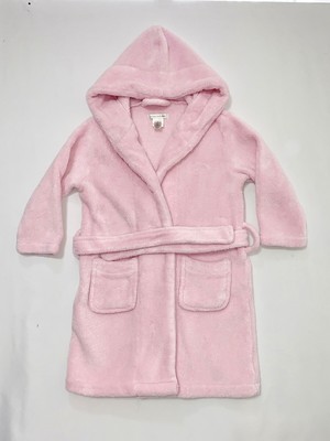Pottery Barn Kids Hooded Solid Pink Fleece Bathrobe Small 4 6