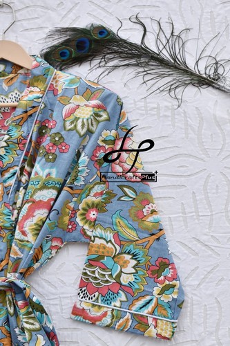 Short Size Bikini Cover-up Women's Robe Party Wear Kimono 3/4Sleeve Floral Gown - Picture 13 of 30
