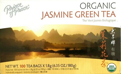 1 Box, Prince of Peace 100% Organic Jasmine Green Tea 6.35Oz/180g - 100 Tea Bags