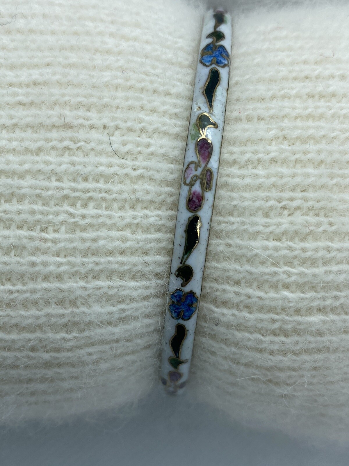 Cloisonne Bangle Stack Bracelet White Enamel Insi… - image 1