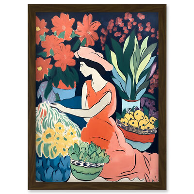Danish Pastel Aesthetic Matisse Flower Market Watercolour Framed Art Print A4
