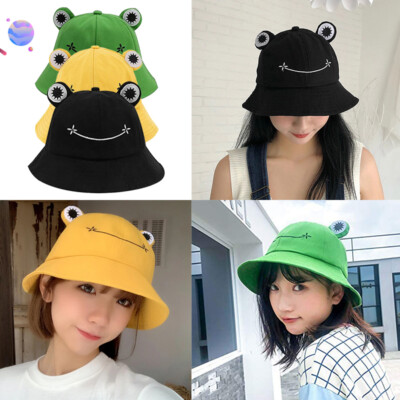 Cute Frog Bucket Hat Cotton Unisex Hats Summer Beach Sun Fishing Cap Green  CR