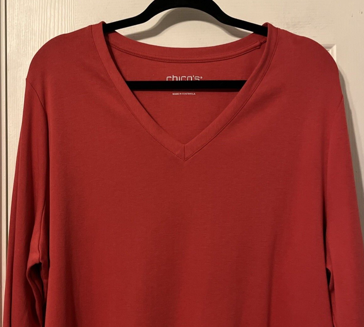 Chico's Ginger Rose Pima Everyday 3/4 Sleeve Knit Top Size 4(20/22