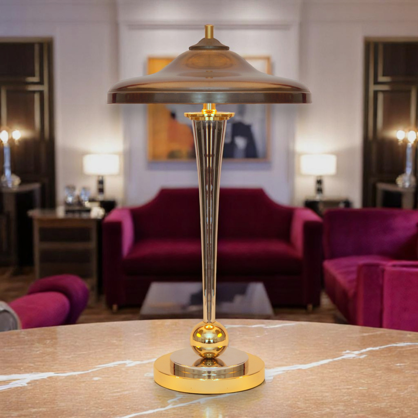 Art Deco Desk Lamp "VANDENBERGH" Unique Design Chrome Brass Lamp