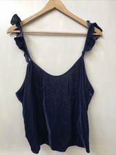 Victoria's Secret Cami Blue Velvet Tank Crop Top Adjustable Ruffle Straps L NWT