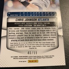#121 Chris Johnson Atlanta Braves 2014 Panini prizm purple/99,,￼B38d