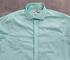 Calvin Klein Slim Fit Dress Shirt Mens Large 16 34/35 Green Non Iron Button Down