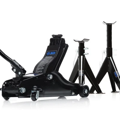 SGS 2 Tonne Low Entry Trolley Floor Jack & 3 Tonne Steel Axle Jack & Stand Set - Image 1 of 4
