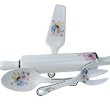 1950's Harker Pottery Mallow Ceramic Rolling pin Pie Server and Salad Fork and S