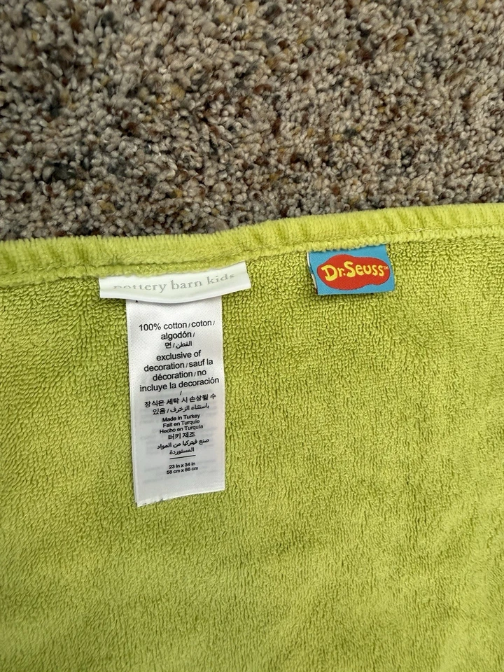 Pottery Barn Kids Dr. Seuss The Grinch 婴儿连帽毛巾 圣诞节 — 第 3/4 张图片