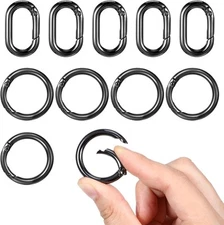 10pcs Small Carabiner Clip Metal Tiny Oval Spring O Rings Black 
