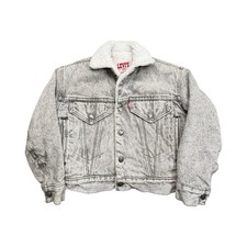 Levi's Denim Jacket Kids S Gray Acid Wash Sherpa Lined Trucker Vintage 80s USA