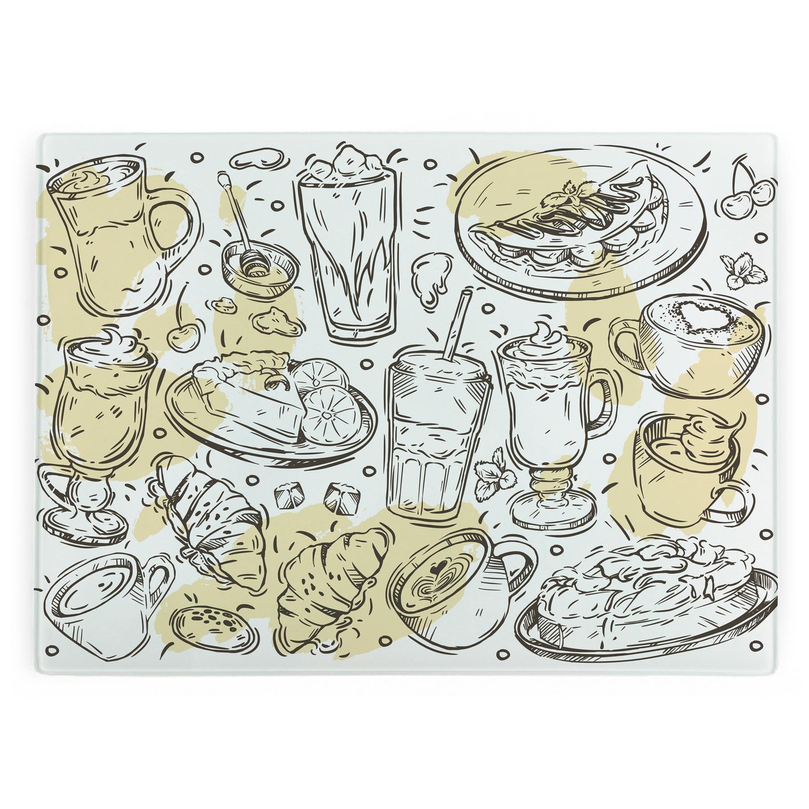 Coffee & Cake Themed Glass Worktop Saver - Novelty Kitchen Cutting Board Gifts