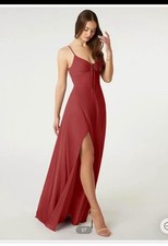 Azazie MINIE Rust A-Line Bow Chiffon Dress