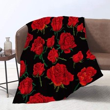 Flowers Blanket, 60 x 80 Inches Throw Blanket red Rose Pattern Soft Warm Blan...