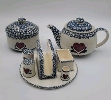 10pc Set Folk Craft Spongeware Hearts Dish Se...