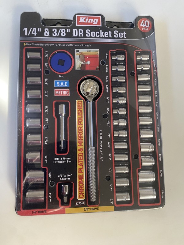 King 40 Pc Chrome Ratchet And Socket Set Sae/ Metric  1/4 & 3/8