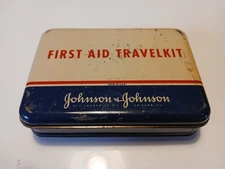 Vintage 1950s/60s Johnson & Johnson First Aid Travel kit Metal Case!