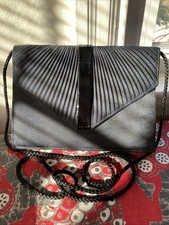 Vintage Black Satin Clutch Shoulder Evening Bag Unbranded Patent Leather Detail