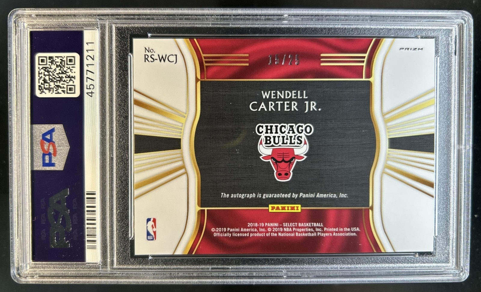 2018-19 Select Wendell Carter Jr. Rookie Tie Dye Prizm RC Auto #/25 PSA 10 view 2