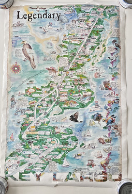 VTG 1986 Legendary Key Largo Florida Map Poster Judi Bradford Lizard Licks