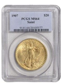 1907 US Gold $20 Saint Gaudens Double Eagle PCGS MS 64