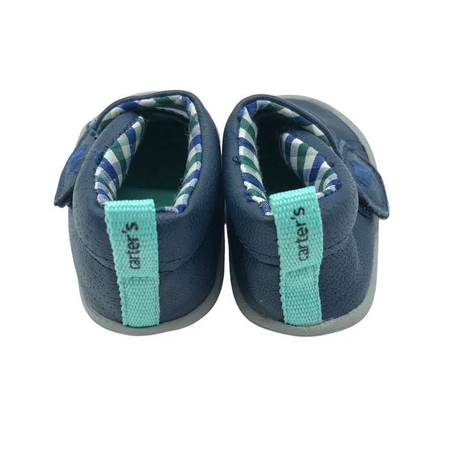 Zapatillas altas Carters Crawl para bebés niños cuero gancho y bucle azul marino talla 2 Foto 3 de 4
