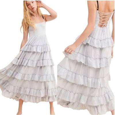 URBAN OUTFITTERS NWT Women's Small Sky Blue Annabelle Tiered Ruffle Maxi Dress