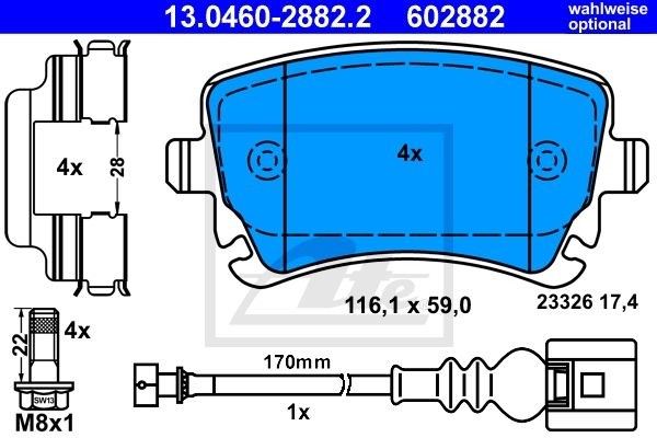 Fits ATE 13.0460-2882.2 Brake Pad Set, disc brake  ⭐UK Stock⭐
